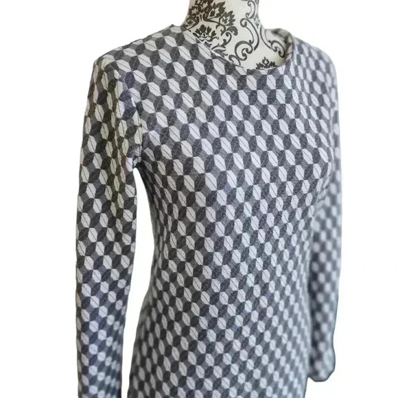 & Other Stories Dress Quilted Long Sleeves Grey White Jacquard Print Women's 10 - Picture 5 of 14